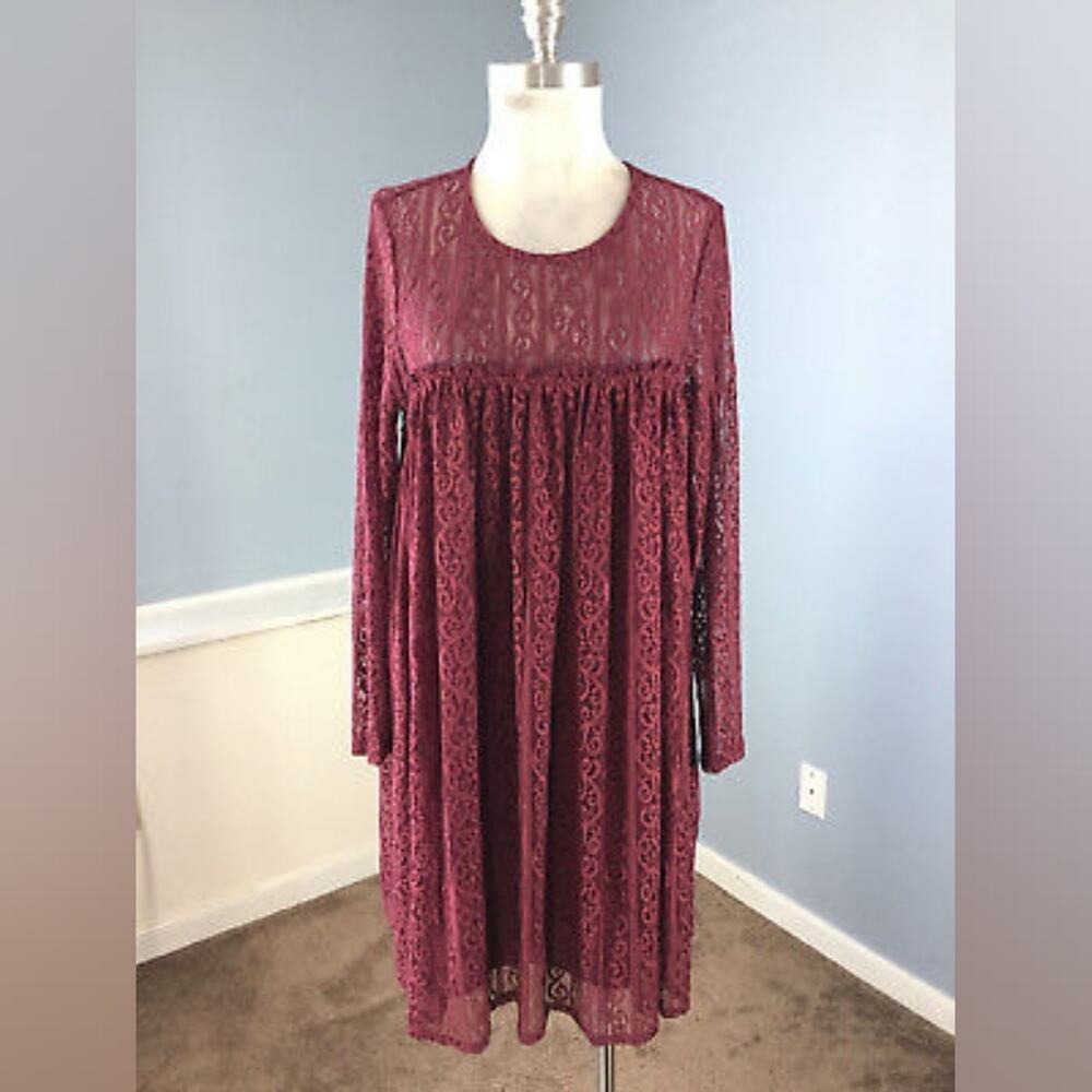 Altar’d State Burgundy Lace Long Sleeve Dress Sm